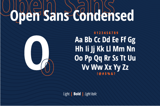 White Open Sans Condensed font on blue